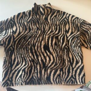 Zara Black and Tan Zebra Print Turtleneck Sweater